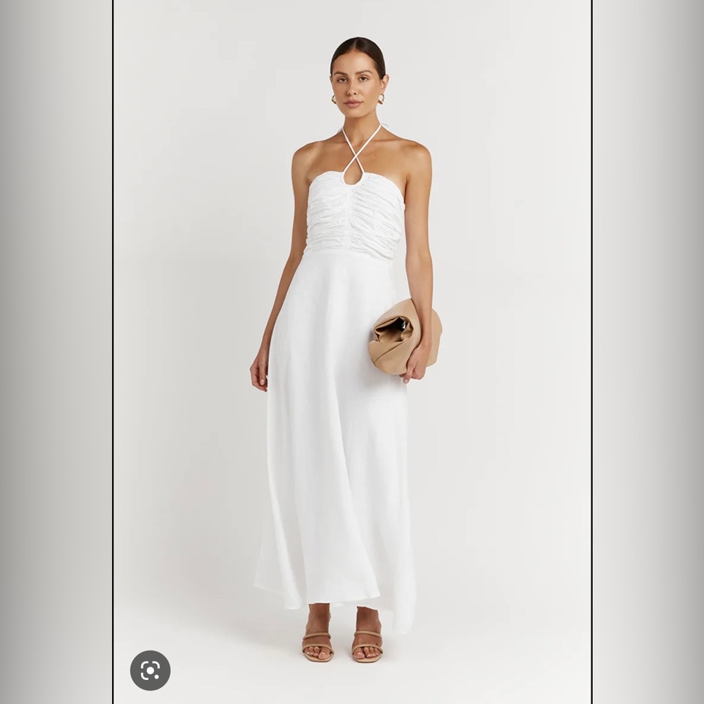 Dissh Flow White Halter Midi Dress in Linen